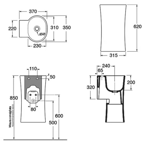 Lavabo freestanding Nativo 35x37xh62cm bianco lucido - Azzurra Ceramic