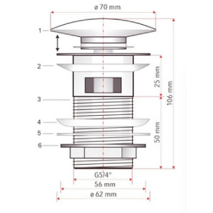 Piletta click-clack con tappo in ceramica bianco lucido - Azzurra Cera 2