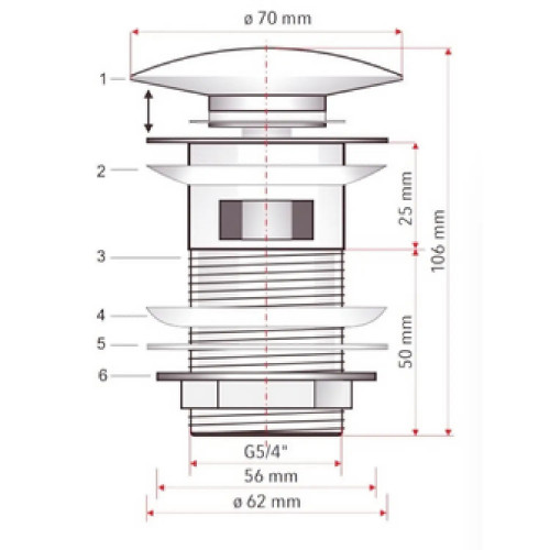 Piletta click-clack con tappo in ceramica bianco lucido - Azzurra Cera