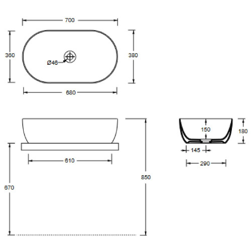 Lavabo da appoggio ovale 70x38,5 cm Unica bianco lucido - Alice Cerami