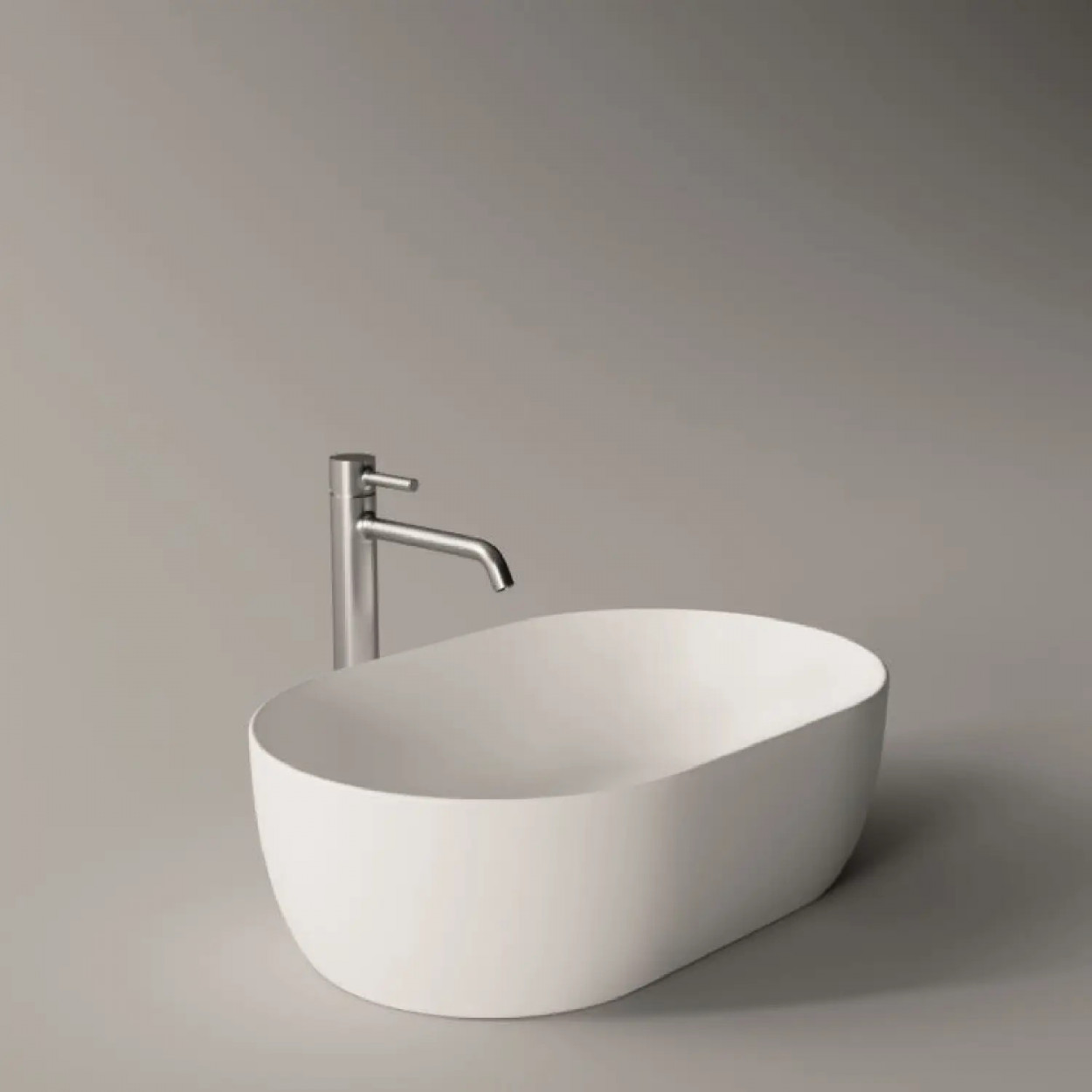 Lavabo Da Appoggio Ovale In Ceramica - Bianco Lucido, Moderno - Foto 5