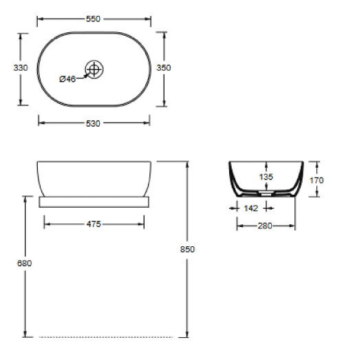 Lavabo da appoggio ovale 55x35xh17 cm Unica bianco lucido - Alice Cera