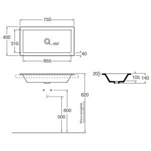 Lavabo da incasso Thin 75x40xh14 cm bianco lucido - Azzurra Ceramica 2