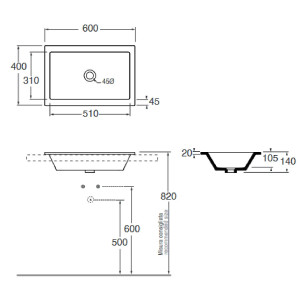 Lavabo da incasso Thin 60x40xh14 cm bianco lucido - Azzurra Ceramica 2