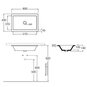 Lavabo sottopiano Thin 60x40xh14 cm bianco lucido - Azzurra Ceramica 2