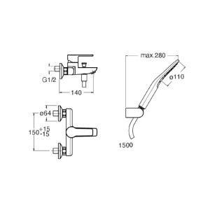 Miscelatore monocomando vasca esterno a parete Prime cromo - Cristina 2