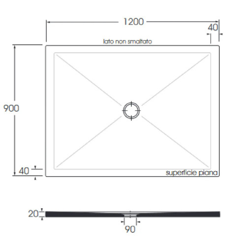 Piatto doccia 120x90 cm Solodue bianco opaco - Azzurra Ceramica