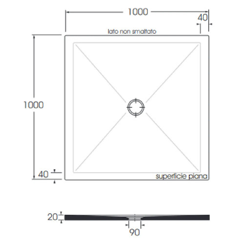 Piatto doccia 100x100 cm Solodue bianco opaco - Azzurra Ceramica