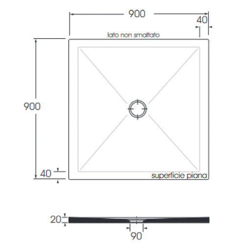 Piatto doccia 90x90 cm Solodue bianco opaco - Azzurra Ceramica