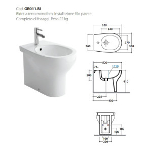 Bidet a Terra Filomuro Grace Bianco Lucido | Globo 2