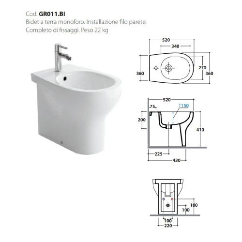 Bidet a Terra Filomuro Grace Bianco Lucido | Globo