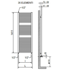 Scaldasalviette verticale Claudia 1411x500 mm bianco - Cordivari 2