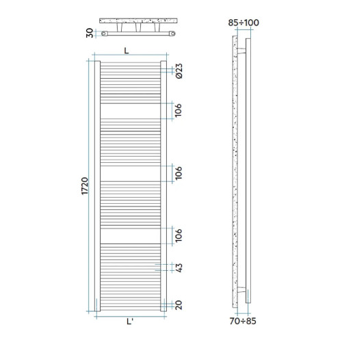 Scaldasalviette verticale Ares 1720x430 mm bianco - Irsap