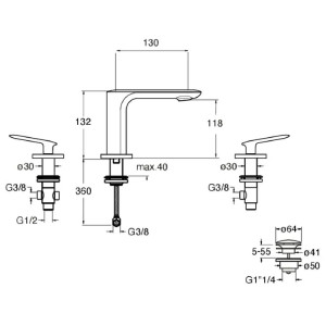 Rubinetto 3 fori con scarico Foil cromo - Cristina Rubinetterie 2