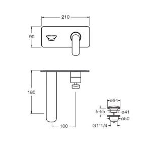 Miscelatore monocomando lavabo a parete Foil cromo - Cristina Rubinett 2