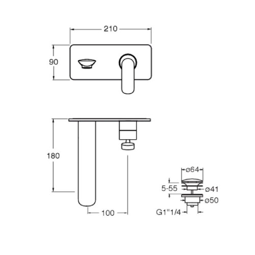 Miscelatore monocomando lavabo a parete Foil cromo - Cristina Rubinett