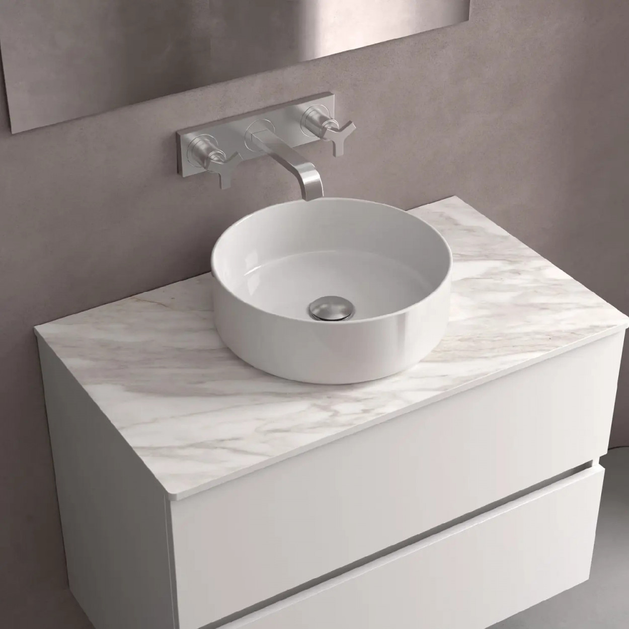 Lavabo da appoggio Kady Ø36x12 cm porcellana bianca – Meglioalge