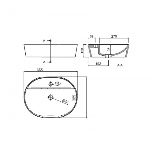 Lavabo da appoggio Vamega 515 50x38,5x12 cm porcellana bianca – Meglio