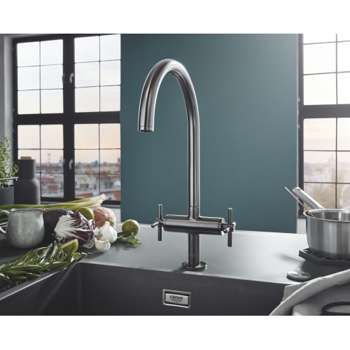 Batteria monoforo taglia L per lavello Atrio in acciaio - Grohe