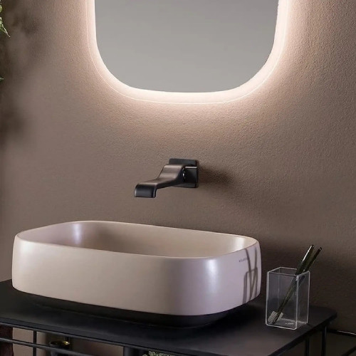 Miscelatore monocomando a parete Nokè per lavabo ad incasso nero opaco