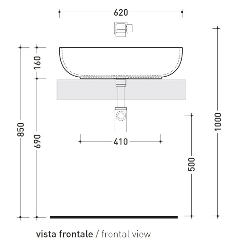 Lavabo da appoggio Pass 62 cm bianco lucido - Flaminia