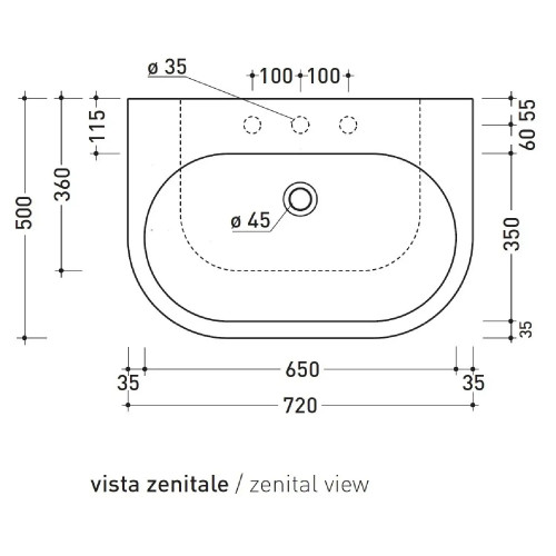 Lavabo da appoggio o sospeso Pass 72 cm bianco lucido - Flaminia