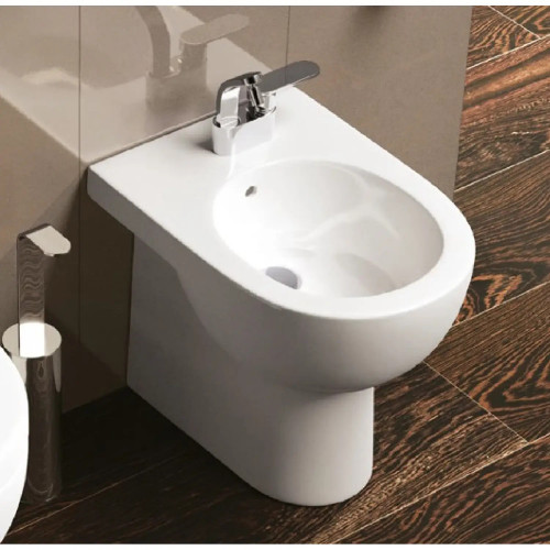 Bidet a terra filomuro monoforo Quick con troppopieno bianco lucido -