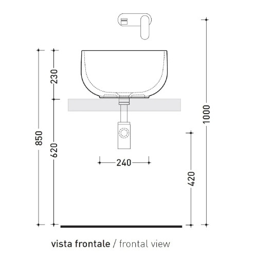 Lavabo da appoggio Saltodacqua senza troppopieno 42 cm bianco lucido -
