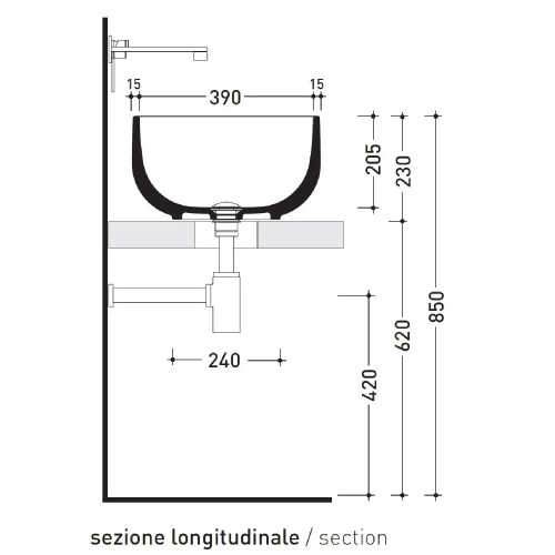 Lavabo da appoggio Saltodacqua senza troppopieno 42 cm bianco lucido -