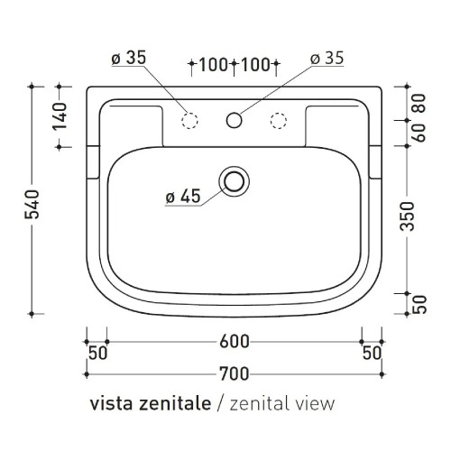 Lavabo da appoggio o sospeso Efi 70 cm bianco lucido – Flaminia