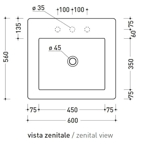 Lavabo da appoggio o sospeso Acquagrande 60 cm - Flaminia