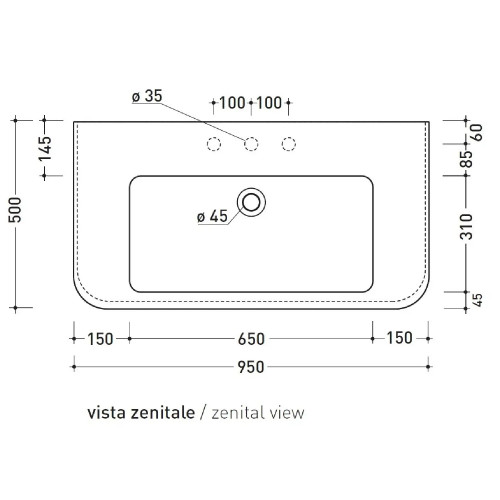 Lavabo da appoggio o sospeso Madre 95 cm - Flaminia