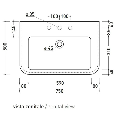 Lavabo da appoggio o sospeso Madre 75 cm - Flaminia