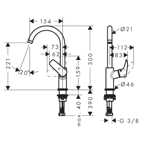 Miscelatore Monocomando Lavabo Senza Scarico con Bocca Girevole Logis