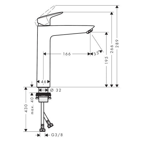 Miscelatore Monocomando Lavabo 27 cm Senza Scarico Logis Cromo - Hansg