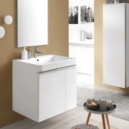 Mobile due ante con lavatoio Round 75x60 cm mineraltek bianco lucido -