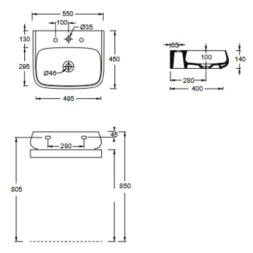 Lavabo Sospeso 55x45xh14 Bianco Lucido - Alice Ceramica | Meglioalge
