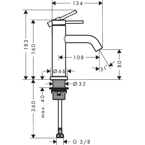 Rubinetto per lavabo 80 EcoSmart+ senza set di scarico Tecturis S crom