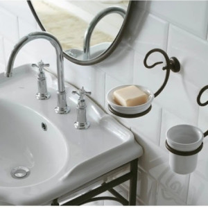 Porta Sapone da Parete Paestum in Ceramica e Metallo Anticato – Cerami 2