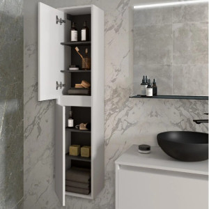 Colonna bagno sospesa 30x140 cm bianco lucido con ante - Nordika 2
