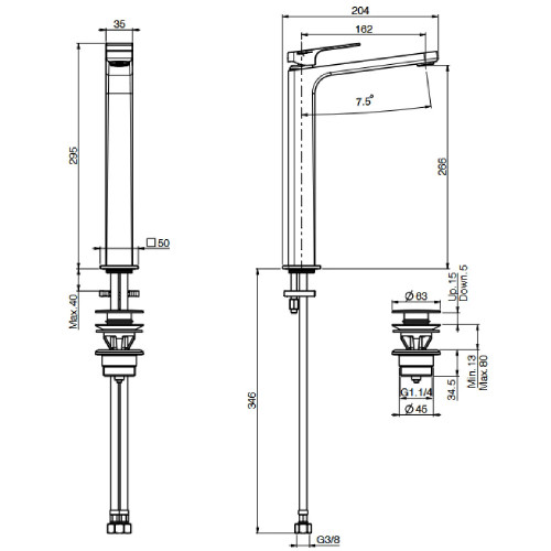 Miscelatore lavabo alto con scarico Fit cromo - Carlo Frattini Fima