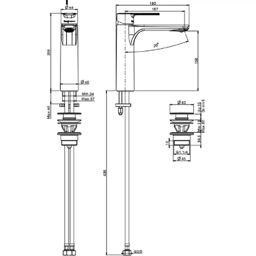 Miscelatore lavabo alto senza scarico Fit cromo - Carlo Frattini Fima
