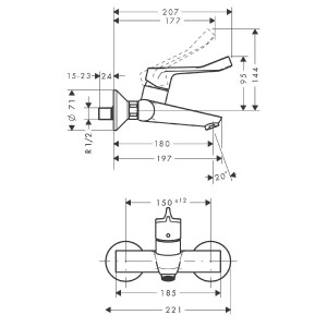 Miscelatore monocomando lavabo esterno maniglia lunga Focus cromo - Ha 2