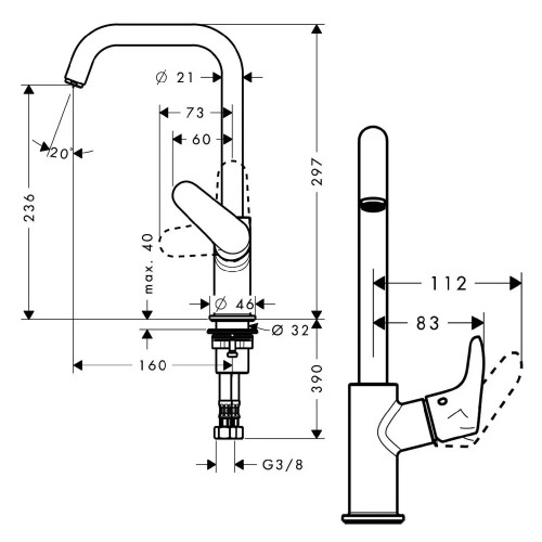 Miscelatore Monocomando Lavabo 240 Bocca Girevole Focus E2 Cromo - Han