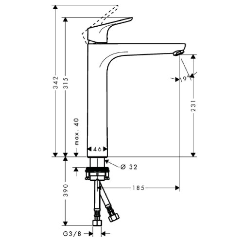 Miscelatore monocomando lavabo 230 senza scarico Focus cromo - Hansgro
