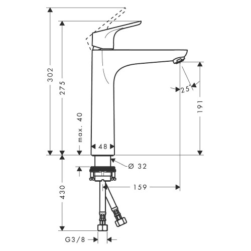 Miscelatore monocomando lavabo 190 senza set di scarico Focus E2 cromo
