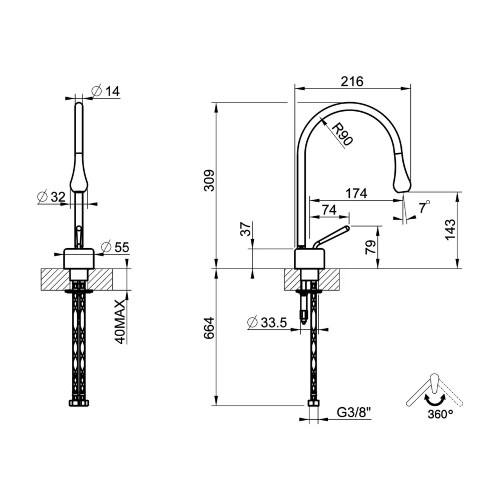 Miscelatore lavabo con bocca corta senza scarico Goccia cromo - Gessi