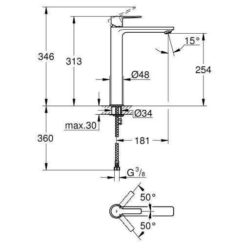 Miscelatore monocomando taglia XL per lavabo Lineare satinato super st