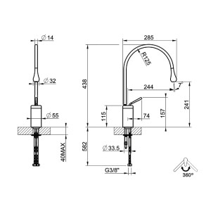 Miscelatore per lavabo medio Goccia cromo spazzolato senza scarico - G 2
