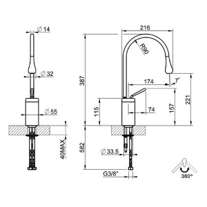 Miscelatore per lavabo medio Goccia cromo spazzolato senza scarico - G 2